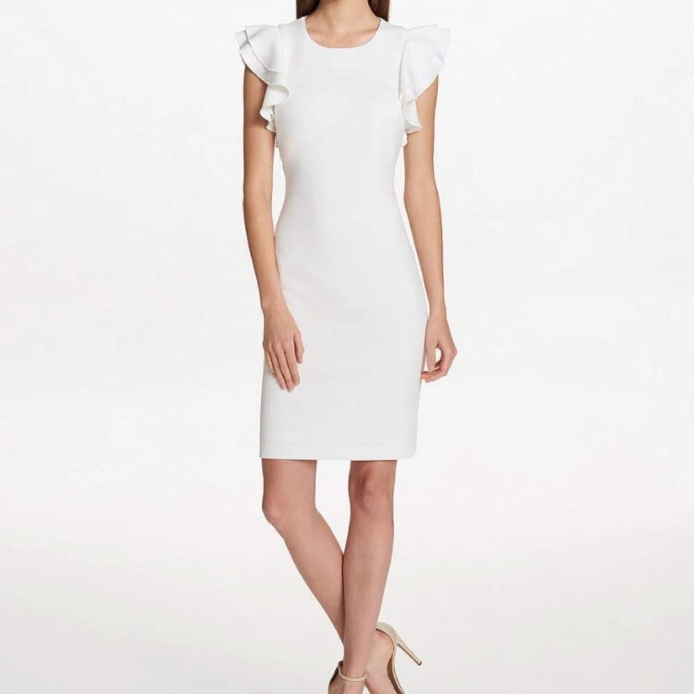 Tommy Hilfiger Flutter Ruffle Sleeve Sheath Dress